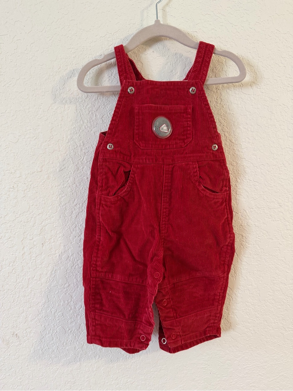 OshKosh Vtg Red Corduroy Overalls Size 3-6 Months Trust Tide Label Pengiun Cute!